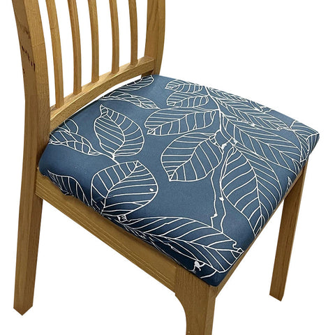 Chair Cover Dark Blue Big Leaf Print Stretch Seat For Dinning Kitchen Slipcovers
