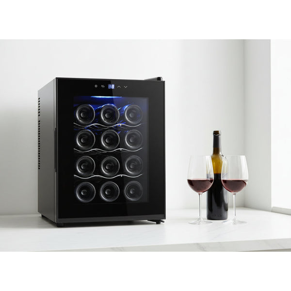 12 Bottle Thermoelectric Wine Fridge 65W Uv Protected Glass Door Soft Led Illumination Wine Fridges