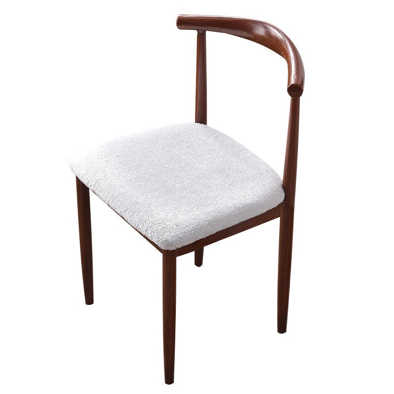 White Fur Stretch Chair Seat Cover For Dining Kitchen Washable Removable Slipcovers