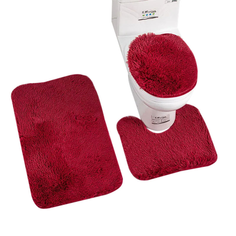Bath Mat Set Burgundy Bathroom Silk Tie Dye Toilet Soft Non Slip Rug Bath Mats Rugs & Toilet Covers