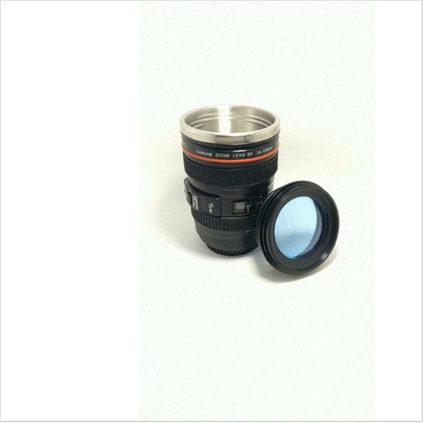 300Ml Stainless Steel Camera Lens Shape Self Stirring Mug Coffee Cup Novelty Gift Mugs