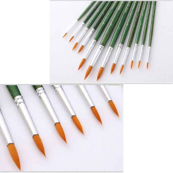 12Pcs Acrylic Paint Brushes Pointed Nylon Hair Watercolor Artists Brushes