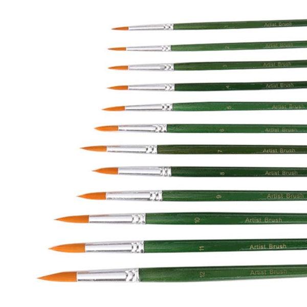 12Pcs Acrylic Paint Brushes Pointed Nylon Hair Watercolor For Painting Artists Brushes