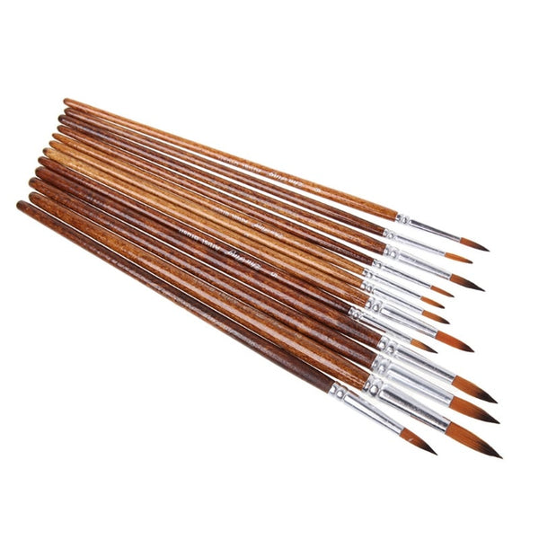 12Pcs Artists Paint Brush Set Nylon Hair Acrylic Watercolor Round Pointed Tip Artists Brushes