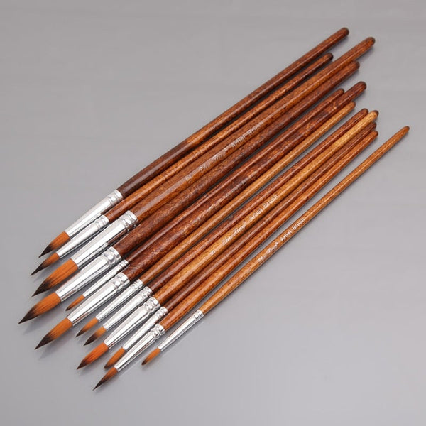 12Pcs Artists Paint Brush Set Nylon Hair Acrylic Watercolor Round Pointed Tip Artists Brushes