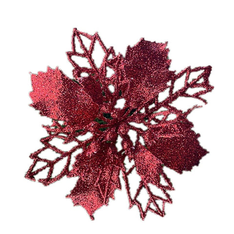 5Pcs Christmas Decoration Glitter Powder Flower Wreath Garland Pendant Red