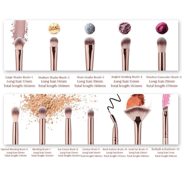 12Pcs Cosmetic Brush Tool Sets Professional Black Brushes