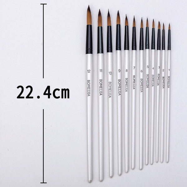 12Pcs Fine Nylon Hair Pearl White Handle Watercolor Paint Brush Pen For Oil Acrylic Painting Art Brushes Supplies Artists Brushes