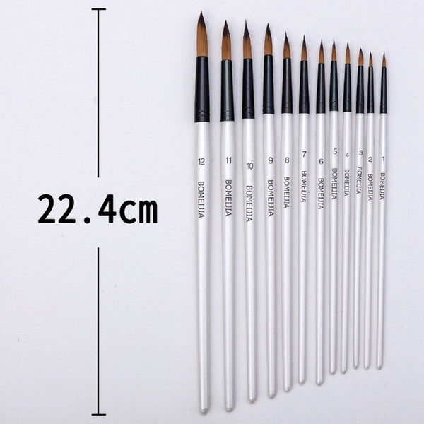 12Pcs Fine Nylon Hair Pearl White Wooden Handle Watercolor Paint Brush Pen For Oil Acrylic Painting Art Brushes Supplies