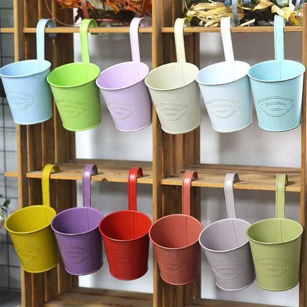 12Pcs Hanging Flower Pots Metal Planter Bucket Flowerpot With Detachable Hooks Home Decor