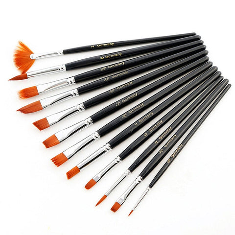 12Pcs Nylon Watercolor Paint Brushes Set Different Headed Multifunction Short Rod Oil Acrylic Painting Pen Art Supplies
