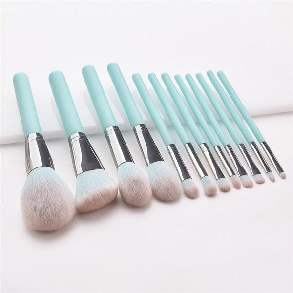 12Pcs/Set Makeup Light Blue Beauty Cosmetics Foundation Blush Powder Concealer Eye Brushes