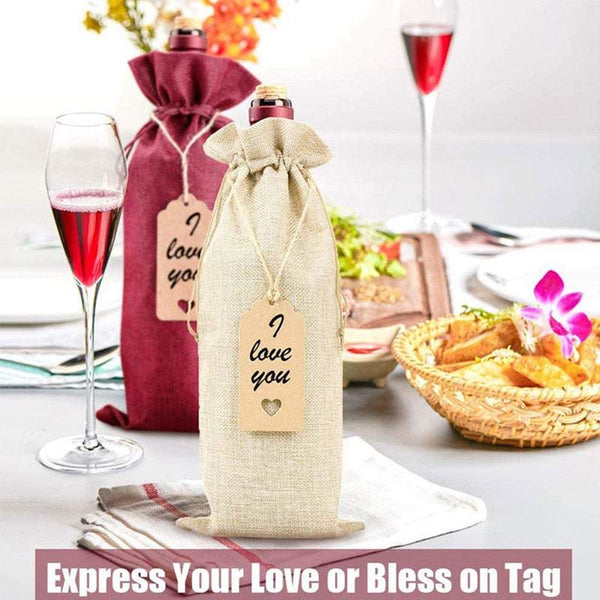 Wine Racks Holders 12Pcs Drawstring Bottle Bags With 10M Rope Labels Party Decorations