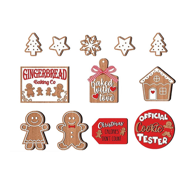 12Pcs Wooden Gingerbread Man Christmas Tree Hanging Pendants Cute Party Ornaments