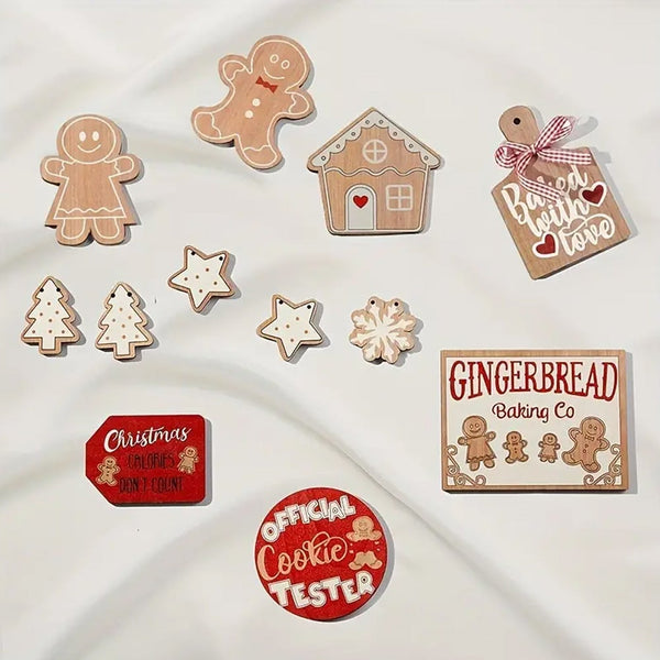 12Pcs Wooden Gingerbread Man Christmas Tree Hanging Pendants Cute Party Ornaments