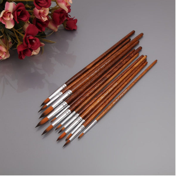 12Pcs Artists Paint Brush Set Nylon Hair Acrylic Watercolor Round Pointed Tip Artists Brushes