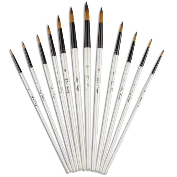 12Pcs Fine Nylon Hair Pearl White Handle Watercolor Paint Brush Pen For Oil Acrylic Painting Art Brushes Supplies Artists Brushes