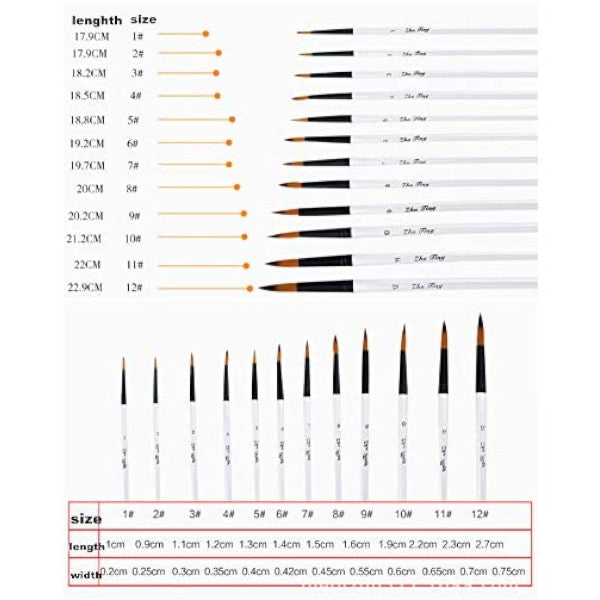 12Pcs Fine Nylon Hair Pearl White Wooden Handle Watercolor Paint Brush Pen For Oil Acrylic Painting Art Brushes Supplies