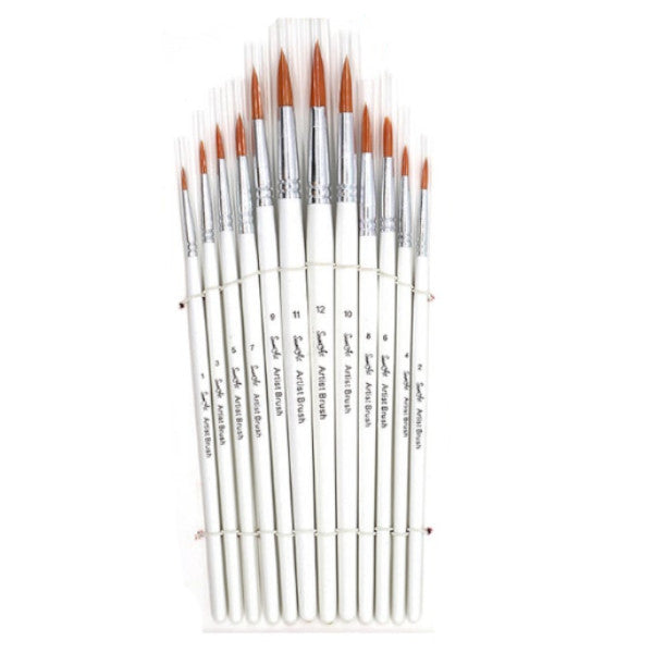 12Pcs Paint Brush Set Different Size Round Tip Artist Nylon Hair Wooden Hand Watercolor For Painting Supplies