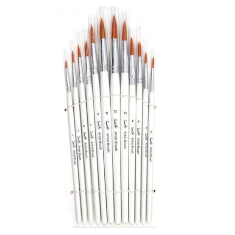 12Pcs Paint Brush Set Different Size Round Tip Artist Nylon Hair Wooden Hand Watercolor For Painting Supplies
