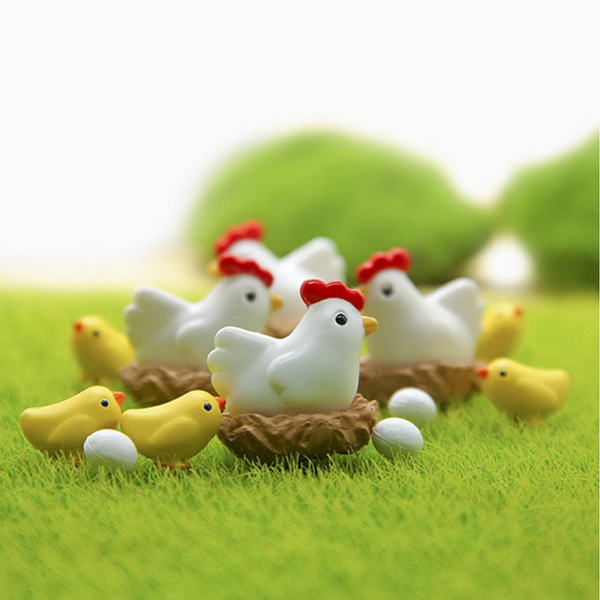 12Pcs Miniature Hen Chicken Family Egg Statue Figurine Doll House Garden Decor Sculptures & Figurines
