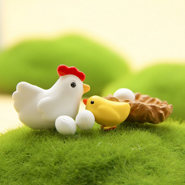 12Pcs Miniature Hen Chicken Family Egg Statue Figurine Doll House Garden Decor Sculptures & Figurines