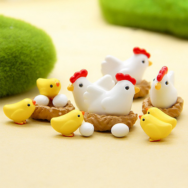 12Pcs Miniature Hen Chicken Family Egg Statue Figurine Doll House Garden Decor Sculptures & Figurines