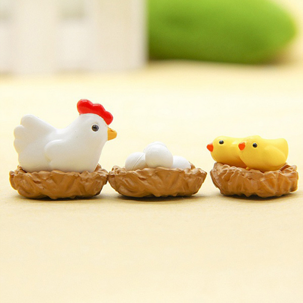 12Pcs Miniature Hen Chicken Family Egg Statue Figurine Doll House Garden Decor Sculptures & Figurines