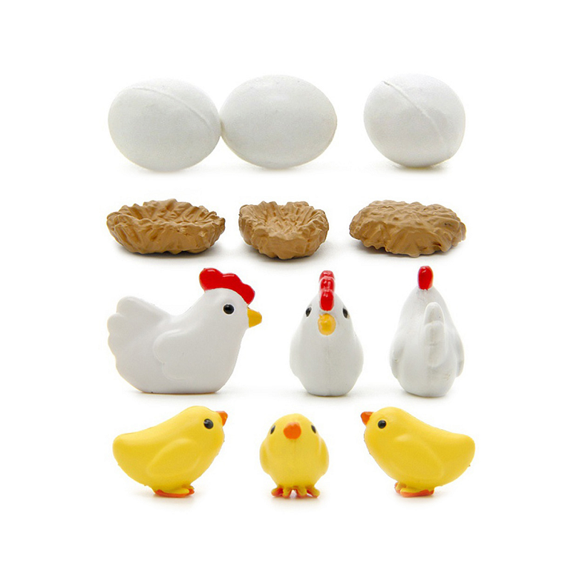 12Pcs Miniature Hen Chicken Family Egg Statue Figurine Doll House Garden Decor Sculptures & Figurines
