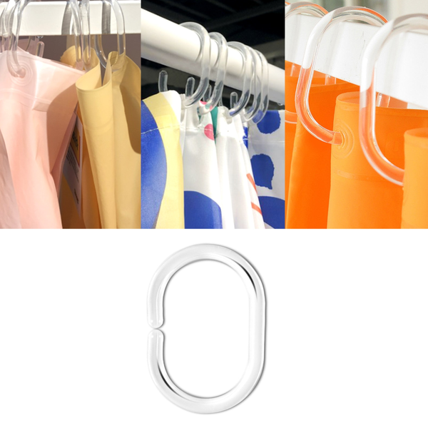 12Pcs Transparent C Shape Plastic Shower Curtain Hooks