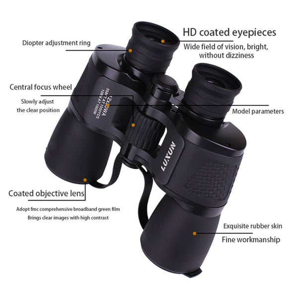 12X50 Hd High Magnification Powerful Binoculars Outdoor Tourism Hunting Telescope Low Light Night Vision