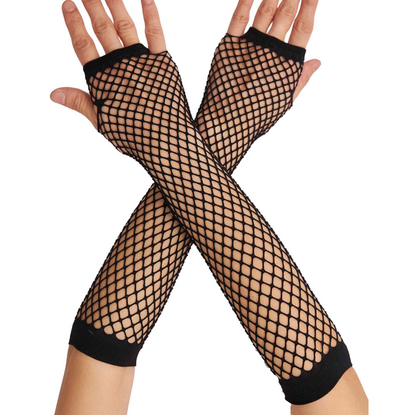 12X Long Elbow Length Fishnet Fingerless 70S 80S Womens Costume Party Bulk In Black Gloves