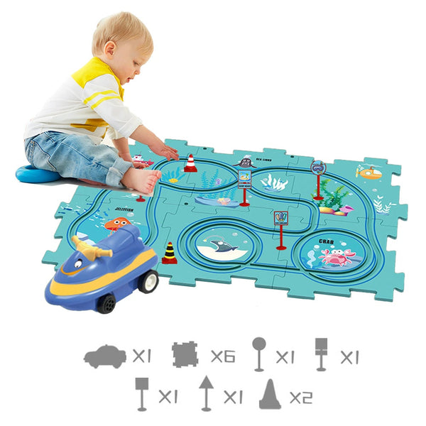 Imagination Play Set Toys 13 Piece Diy Assembling Electric Trolley Set Puzzle Track Car Play Railcar Building Toy