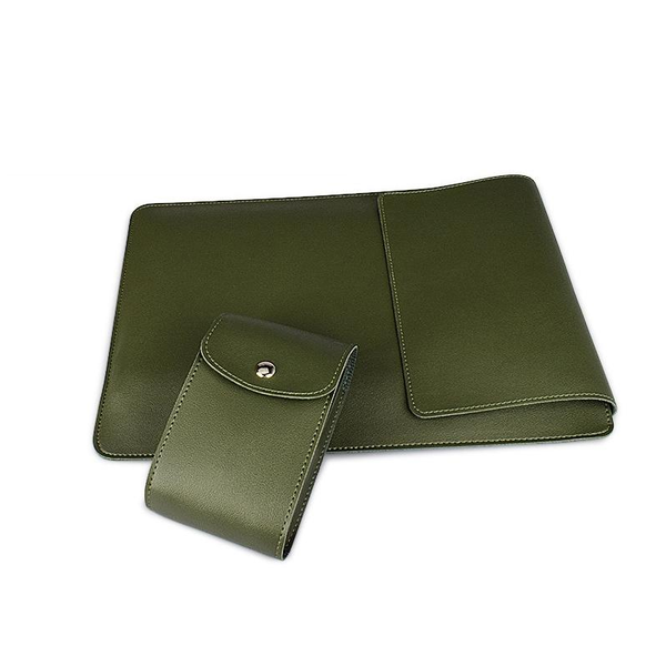 13.3 Inch Laptop Sleeve Leather Case With Small Storage Bag Green Laptop Cases & Bags