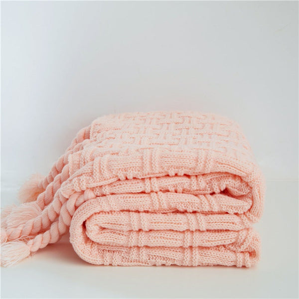 130 X 160Cm Cozy Throw Blankets Criss Cross Pattern Baby Pink