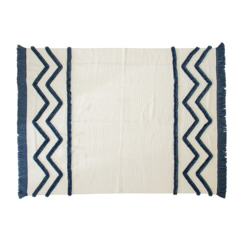 130 X 160Cm Cozy Throw Blankets White With Blue Tribal Pattern