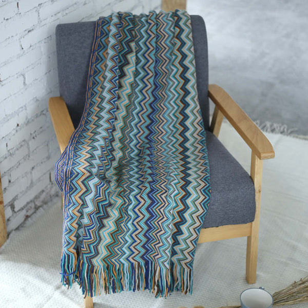 130Cm X 170Cm Warm Cozy Knitted Throw Blanket Blue Blankets
