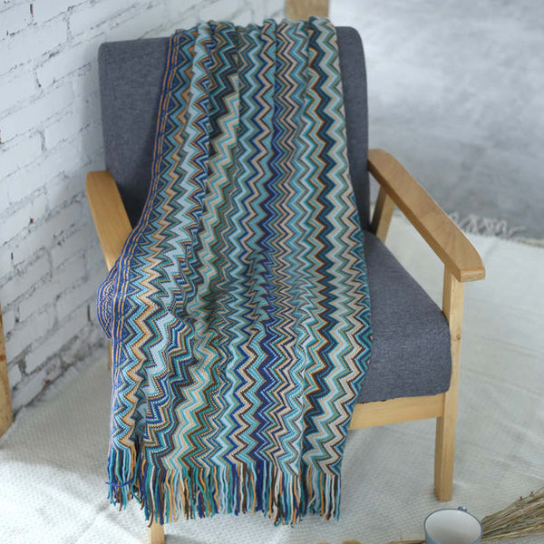 130Cm X 170Cm Warm Cozy Knitted Throw Blanket Blue
