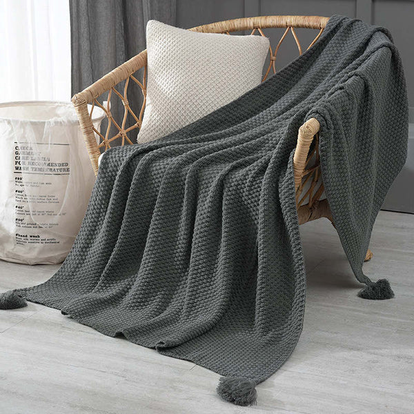 130Cm X 170Cm Warm Cozy Knitted Throw Blanket Grey Blankets