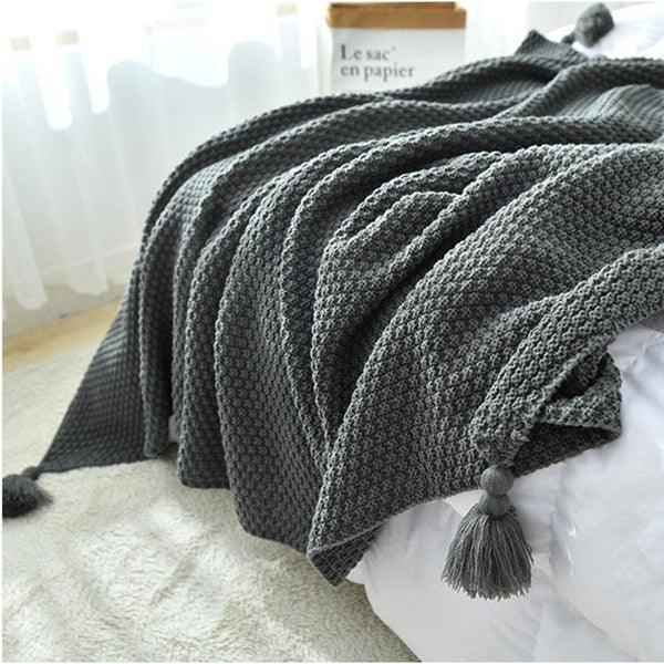 130Cm X 170Cm Warm Cozy Knitted Throw Blanket Grey Blankets