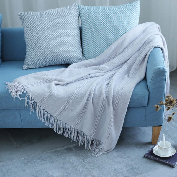 130Cm X 170Cm Warm Cozy Knitted Throw Blanket Cream Blankets