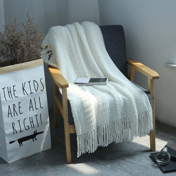 130Cm X 170Cm Warm Cozy Knitted Throw Blanket White Blankets