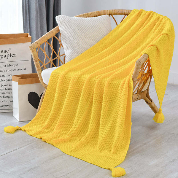 130Cm X 170Cm Warm Cozy Knitted Throw Blanket Yellow