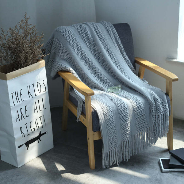 130Cm X 220Cm Warm Cozy Knitted Throw Blanket Grey Blankets