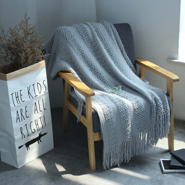 130Cm X 220Cm Warm Cozy Knitted Throw Blanket Grey