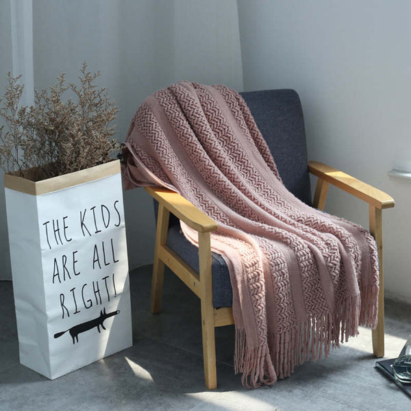 130Cm X 220Cm Warm Cozy Knitted Throw Blanket Pink
