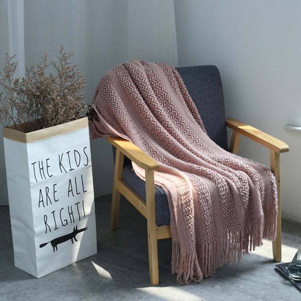 130Cm X 220Cm Warm Cozy Knitted Throw Blanket Pink Blankets