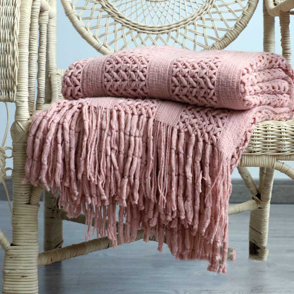 130Cm X 220Cm Warm Cozy Knitted Throw Blanket Pink