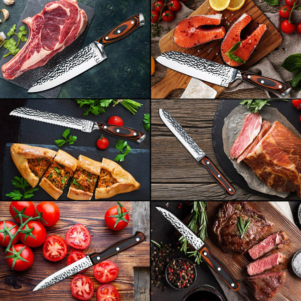 15Pc Kitchen Knife Block Set Embossed Blade Brown Knife Blocks & Storage