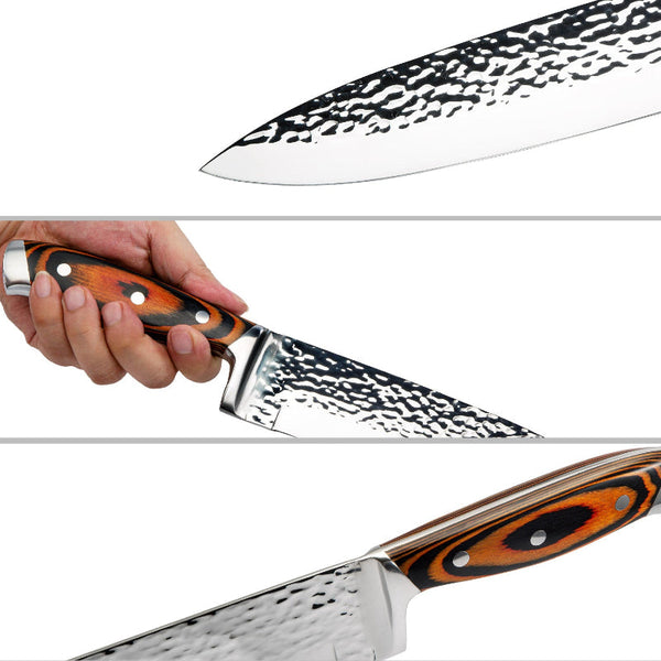 15Pc Kitchen Knife Block Set Embossed Blade Brown Knife Blocks & Storage